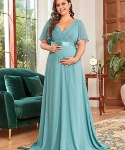 Ever-Pretty US Plus Size Ruffle Sleeve Floor-Length Formal Maternity Dress Maternity Dresses