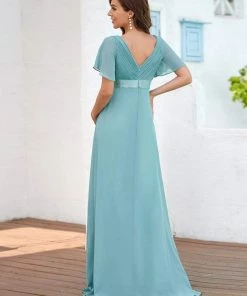 Ever-Pretty US Ruched Bodice Flowy Chiffon Floor-Length Bump Friendly Dress With Sleeves 43 Ever-Pretty US Ruched Bodice Flowy Chiffon Floor-Length Bump Friendly Dress With Sleeves