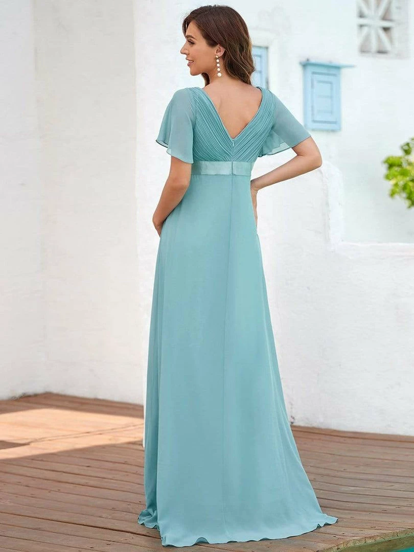 Ever-Pretty US Ruched Bodice Flowy Chiffon Floor-Length Bump Friendly Dress With Sleeves 8 Ever-Pretty US Ruched Bodice Flowy Chiffon Floor-Length Bump Friendly Dress With Sleeves