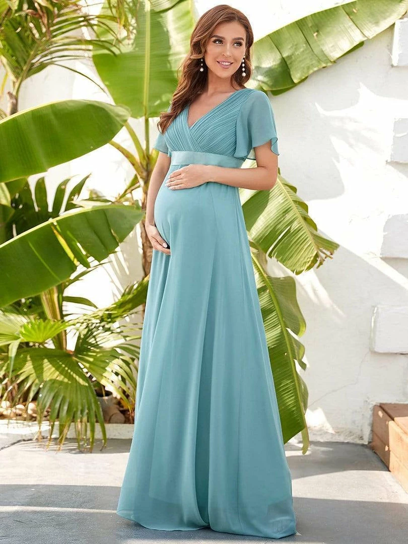 Ever-Pretty US Ruched Bodice Flowy Chiffon Floor-Length Bump Friendly Dress With Sleeves 10 Ever-Pretty US Ruched Bodice Flowy Chiffon Floor-Length Bump Friendly Dress With Sleeves