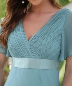 Ever-Pretty US Ruched Bodice Flowy Chiffon Floor-Length Bump Friendly Dress With Sleeves 44 Ever-Pretty US Ruched Bodice Flowy Chiffon Floor-Length Bump Friendly Dress With Sleeves