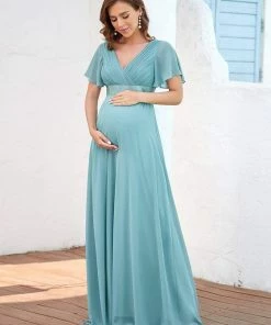 Ever-Pretty US Ruched Bodice Flowy Chiffon Floor-Length Bump Friendly Dress With Sleeves 42 Ever-Pretty US Ruched Bodice Flowy Chiffon Floor-Length Bump Friendly Dress With Sleeves