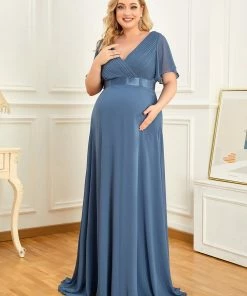Ever-Pretty US Ruched Bodice Flowy Chiffon Floor-Length Bump Friendly Dress With Sleeves 66 Ever-Pretty US Ruched Bodice Flowy Chiffon Floor-Length Bump Friendly Dress With Sleeves