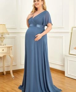 Ever-Pretty US Ruched Bodice Flowy Chiffon Floor-Length Bump Friendly Dress With Sleeves 65 Ever-Pretty US Ruched Bodice Flowy Chiffon Floor-Length Bump Friendly Dress With Sleeves