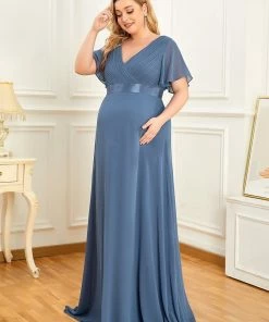 Ever-Pretty US Ruched Bodice Flowy Chiffon Floor-Length Bump Friendly Dress With Sleeves 67 Ever-Pretty US Ruched Bodice Flowy Chiffon Floor-Length Bump Friendly Dress With Sleeves