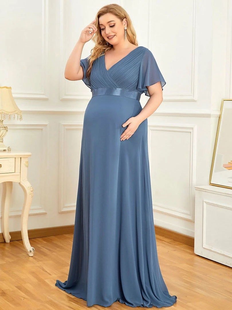 Ever-Pretty US Ruched Bodice Flowy Chiffon Floor-Length Bump Friendly Dress With Sleeves 32 Ever-Pretty US Ruched Bodice Flowy Chiffon Floor-Length Bump Friendly Dress With Sleeves