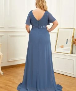 Ever-Pretty US Ruched Bodice Flowy Chiffon Floor-Length Bump Friendly Dress With Sleeves 64 Ever-Pretty US Ruched Bodice Flowy Chiffon Floor-Length Bump Friendly Dress With Sleeves
