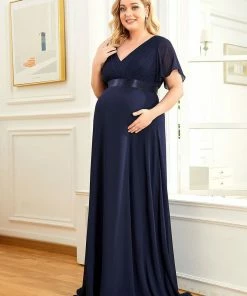 Ever-Pretty US Plus Size Ruffle Sleeve Floor-Length Formal Maternity Dress Maternity Dresses