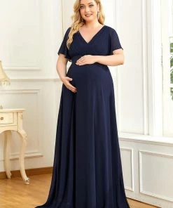 Ever-Pretty US Plus Size Ruffle Sleeve Floor-Length Formal Maternity Dress Maternity Dresses