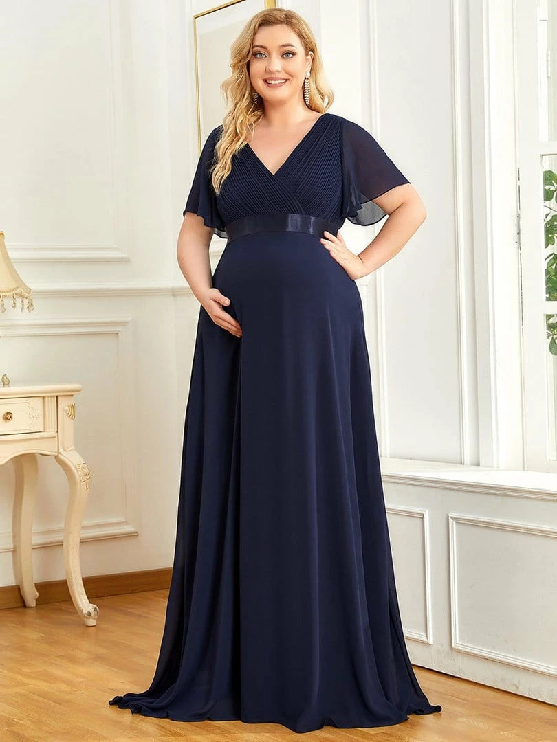 Ever-Pretty US Ruched Bodice Flowy Chiffon Floor-Length Bump Friendly Dress With Sleeves 36 Ever-Pretty US Ruched Bodice Flowy Chiffon Floor-Length Bump Friendly Dress With Sleeves