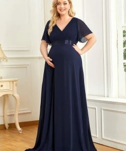 Ever-Pretty US Plus Size Ruffle Sleeve Floor-Length Formal Maternity Dress Maternity Dresses
