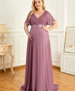 Ever-Pretty US Plus Size Ruffle Sleeve Floor-Length Formal Maternity Dress Maternity Dresses