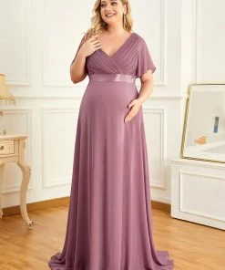 Ever-Pretty US Plus Size Ruffle Sleeve Floor-Length Formal Maternity Dress Maternity Dresses