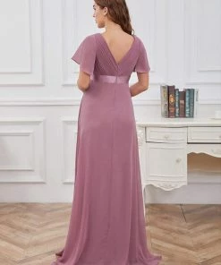 Ever-Pretty US Ruched Bodice Flowy Chiffon Floor-Length Bump Friendly Dress With Sleeves 48 Ever-Pretty US Ruched Bodice Flowy Chiffon Floor-Length Bump Friendly Dress With Sleeves
