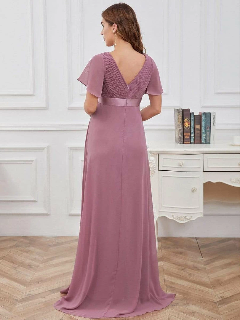 Ever-Pretty US Ruched Bodice Flowy Chiffon Floor-Length Bump Friendly Dress With Sleeves 13 Ever-Pretty US Ruched Bodice Flowy Chiffon Floor-Length Bump Friendly Dress With Sleeves