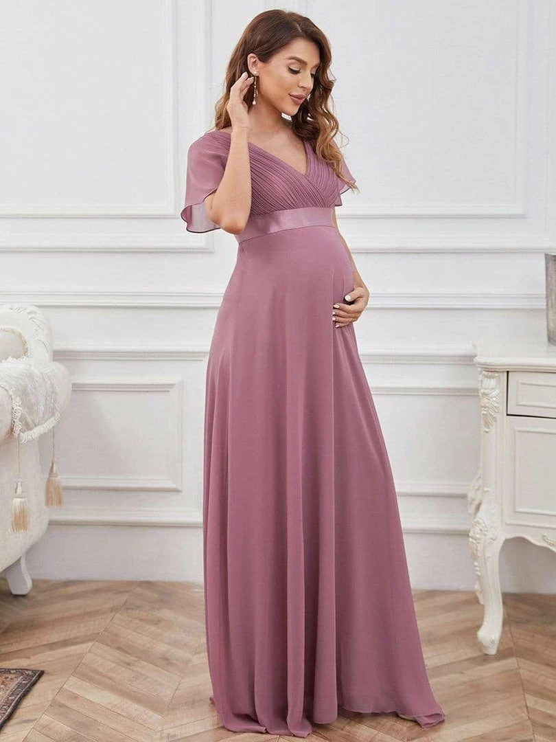 Ever-Pretty US Ruched Bodice Flowy Chiffon Floor-Length Bump Friendly Dress With Sleeves 15 Ever-Pretty US Ruched Bodice Flowy Chiffon Floor-Length Bump Friendly Dress With Sleeves