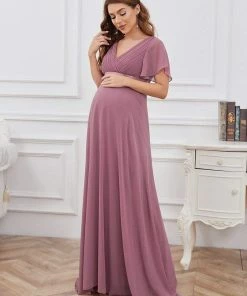 Ever-Pretty US Ruched Bodice Flowy Chiffon Floor-Length Bump Friendly Dress With Sleeves 51 Ever-Pretty US Ruched Bodice Flowy Chiffon Floor-Length Bump Friendly Dress With Sleeves
