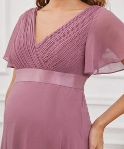 Ever-Pretty US Ruched Bodice Flowy Chiffon Floor-Length Bump Friendly Dress With Sleeves 49 Ever-Pretty US Ruched Bodice Flowy Chiffon Floor-Length Bump Friendly Dress With Sleeves