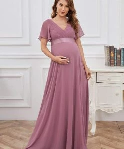 Ever-Pretty US Ruched Bodice Flowy Chiffon Floor-Length Bump Friendly Dress With Sleeves 47 Ever-Pretty US Ruched Bodice Flowy Chiffon Floor-Length Bump Friendly Dress With Sleeves