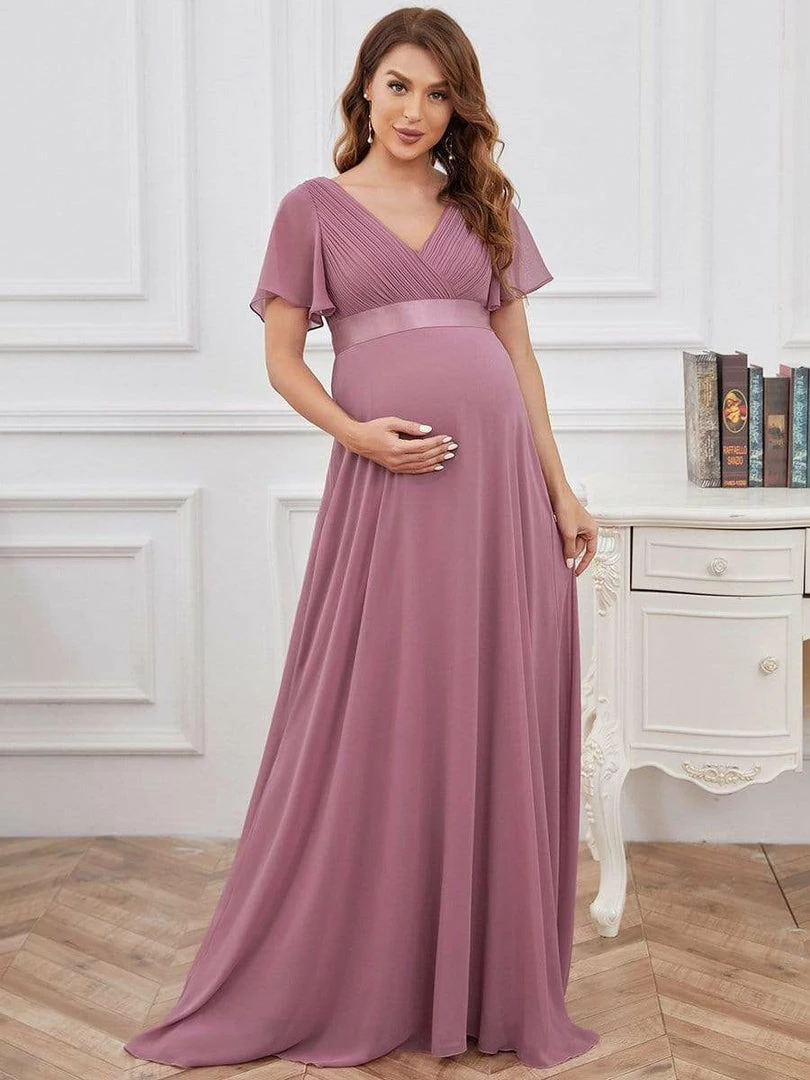 Ever-Pretty US Ruched Bodice Flowy Chiffon Floor-Length Bump Friendly Dress With Sleeves 12 Ever-Pretty US Ruched Bodice Flowy Chiffon Floor-Length Bump Friendly Dress With Sleeves