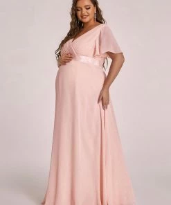 Ever-Pretty US Plus Size Ruffle Sleeve Floor-Length Formal Maternity Dress Maternity Dresses