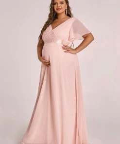 Ever-Pretty US Plus Size Ruffle Sleeve Floor-Length Formal Maternity Dress Maternity Dresses