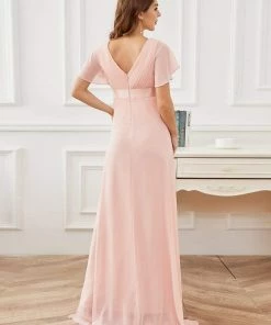 Ever-Pretty US Ruched Bodice Flowy Chiffon Floor-Length Bump Friendly Dress With Sleeves 52 Ever-Pretty US Ruched Bodice Flowy Chiffon Floor-Length Bump Friendly Dress With Sleeves