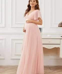 Ever-Pretty US Ruched Bodice Flowy Chiffon Floor-Length Bump Friendly Dress With Sleeves 54 Ever-Pretty US Ruched Bodice Flowy Chiffon Floor-Length Bump Friendly Dress With Sleeves