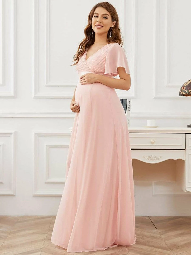Ever-Pretty US Ruched Bodice Flowy Chiffon Floor-Length Bump Friendly Dress With Sleeves 19 Ever-Pretty US Ruched Bodice Flowy Chiffon Floor-Length Bump Friendly Dress With Sleeves
