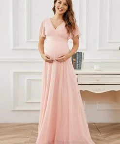 Ever-Pretty US Ruched Bodice Flowy Chiffon Floor-Length Bump Friendly Dress With Sleeves 55 Ever-Pretty US Ruched Bodice Flowy Chiffon Floor-Length Bump Friendly Dress With Sleeves