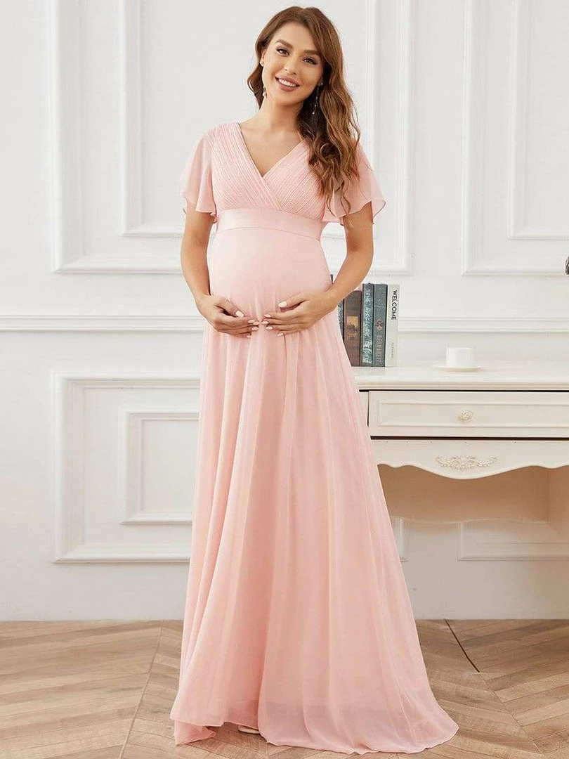 Ever-Pretty US Ruched Bodice Flowy Chiffon Floor-Length Bump Friendly Dress With Sleeves 20 Ever-Pretty US Ruched Bodice Flowy Chiffon Floor-Length Bump Friendly Dress With Sleeves