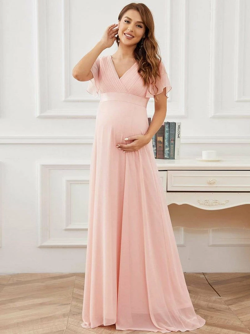 Ever-Pretty US Ruched Bodice Flowy Chiffon Floor-Length Bump Friendly Dress With Sleeves 1 Ever-Pretty US Ruched Bodice Flowy Chiffon Floor-Length Bump Friendly Dress With Sleeves