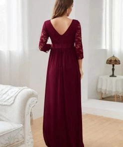 Ever-Pretty US Sweetheart 3/4 Sleeve Floor-Length Lace Bump Friendly Dress