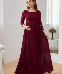 Ever-Pretty US Sweetheart 3/4 Sleeve Floor-Length Lace Bump Friendly Dress