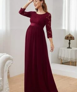 Ever-Pretty US Sweetheart 3/4 Sleeve Floor-Length Lace Bump Friendly Dress