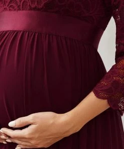 Ever-Pretty US Sweetheart 3/4 Sleeve Floor-Length Lace Bump Friendly Dress