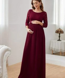 Ever-Pretty US Sweetheart 3/4 Sleeve Floor-Length Lace Bump Friendly Dress