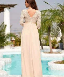 Ever-Pretty US Sweetheart 3/4 Sleeve Floor-Length Lace Bump Friendly Dress