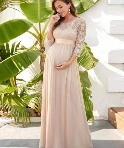 Ever-Pretty US Sweetheart 3/4 Sleeve Floor-Length Lace Bump Friendly Dress