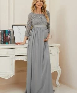 Ever-Pretty US Sweetheart 3/4 Sleeve Floor-Length Lace Bump Friendly Dress