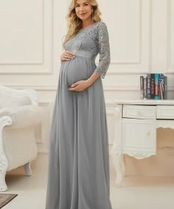 Ever-Pretty US Sweetheart 3/4 Sleeve Floor-Length Lace Bump Friendly Dress