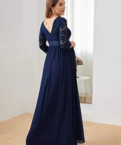 Ever-Pretty US Sweetheart 3/4 Sleeve Floor-Length Lace Bump Friendly Dress