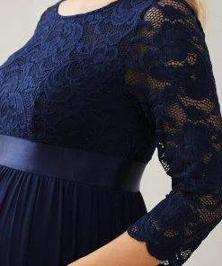 Ever-Pretty US Sweetheart 3/4 Sleeve Floor-Length Lace Bump Friendly Dress