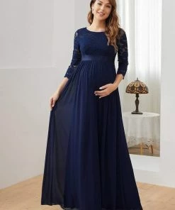 Ever-Pretty US Sweetheart 3/4 Sleeve Floor-Length Lace Bump Friendly Dress