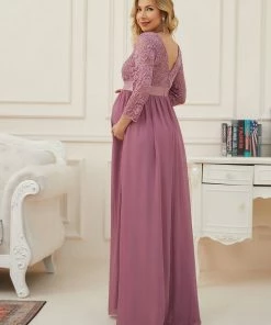 Ever-Pretty US Sweetheart 3/4 Sleeve Floor-Length Lace Bump Friendly Dress