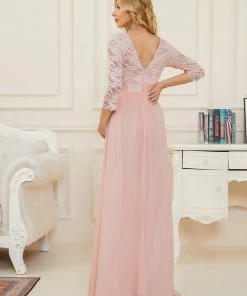 Ever-Pretty US Sweetheart 3/4 Sleeve Floor-Length Lace Bump Friendly Dress
