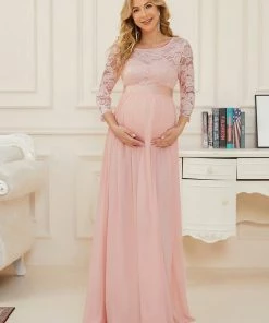 Ever-Pretty US Sweetheart 3/4 Sleeve Floor-Length Lace Bump Friendly Dress