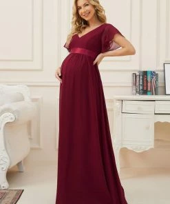 Ever-Pretty US Floral Print V-Neck Short Sleeve Ruffle Bump Friendly Dress