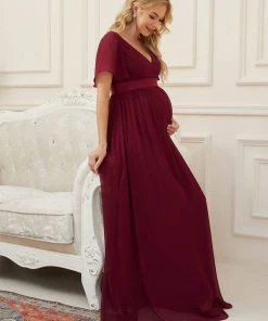 Ever-Pretty US Floral Print V-Neck Short Sleeve Ruffle Bump Friendly Dress