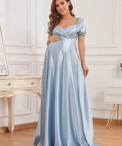 Ever-Pretty US Elegant V-Neck Floor-Length Short Sleeve Bump Friendly Dresses